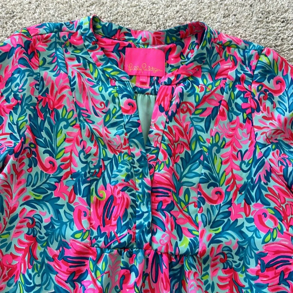 Lilly Pulitzer Gabriel Dress Surf Blue Flim Flam Engineered Print - Picture 4 of 11